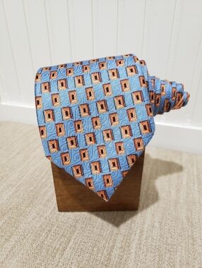 NWOT! ERMENEGILDO ZEGNA Men's Silk Geometric Neck Tie (59"x3.5") Blue {Italy}